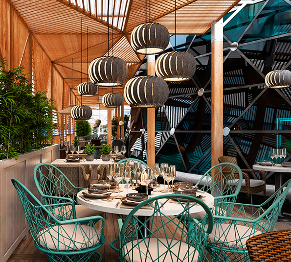terraza de restaurante con mobiliario lobster